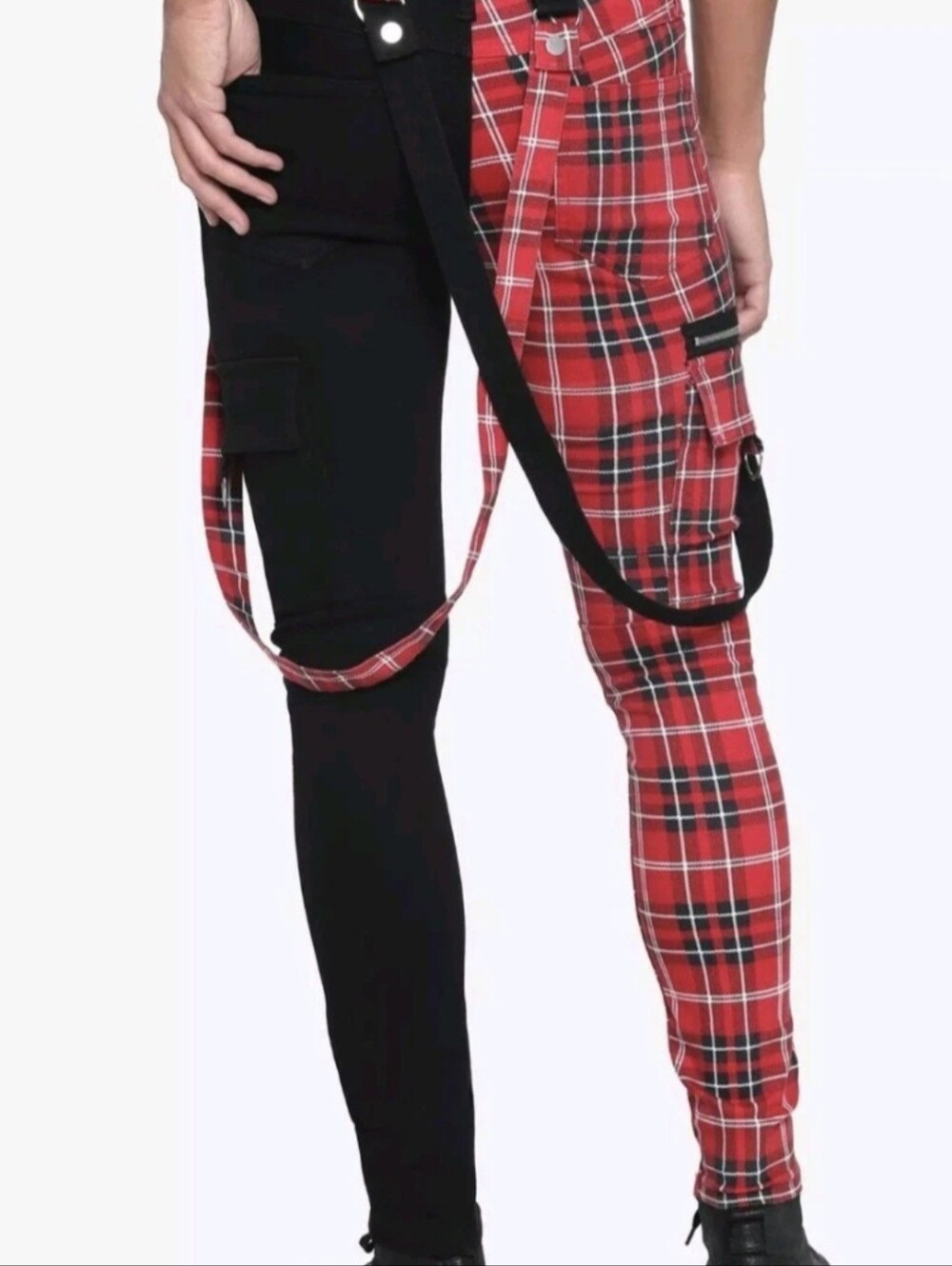 Red Plaid And Black Split Leg Stinger Pants Sz 28W x 30L Emo Hot Topic